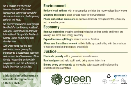 Toronto-Danforth candidate positions on issues postcard back